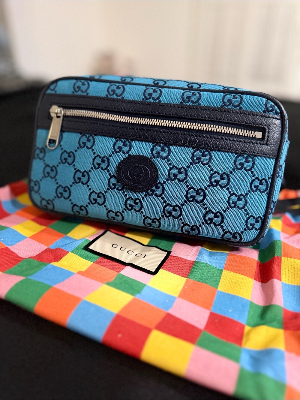 Authentic Gucci Blue GG Canvas MENS Belt Bag